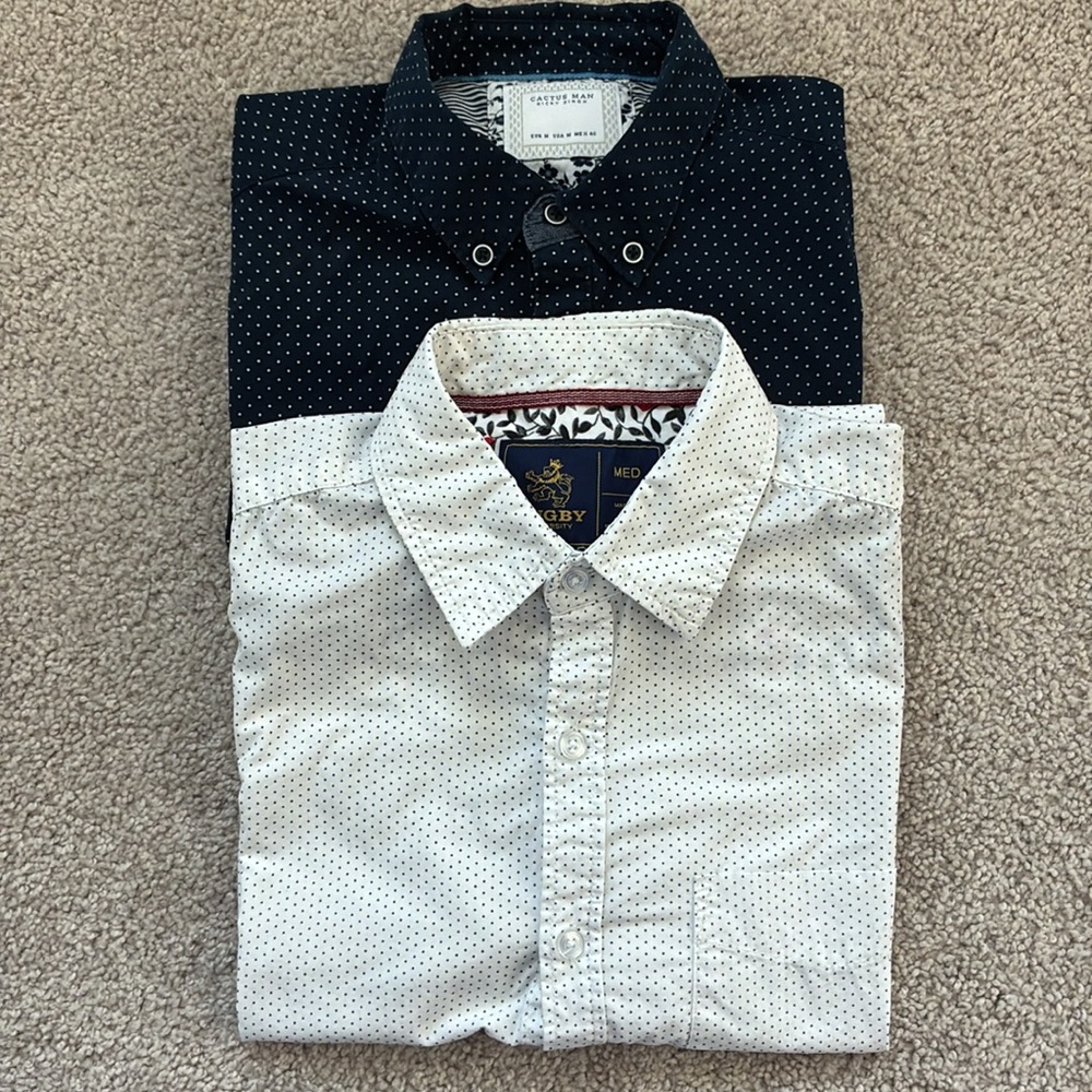 Men's Short Sleeve Shirt (Set of 2), Navy & White, Sz Medium